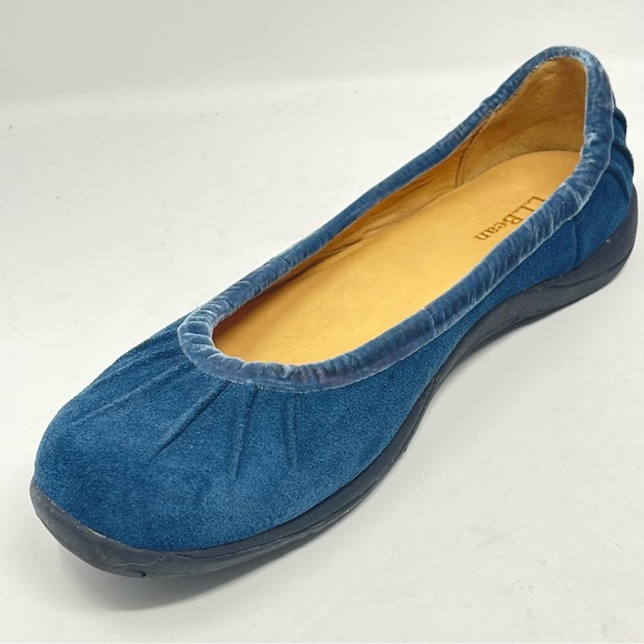 LL Bean Shoes Womens 7.5 M Blue Suede Velvet Trim Pleated Slip On Casual Loafers - Picture 7 of 13